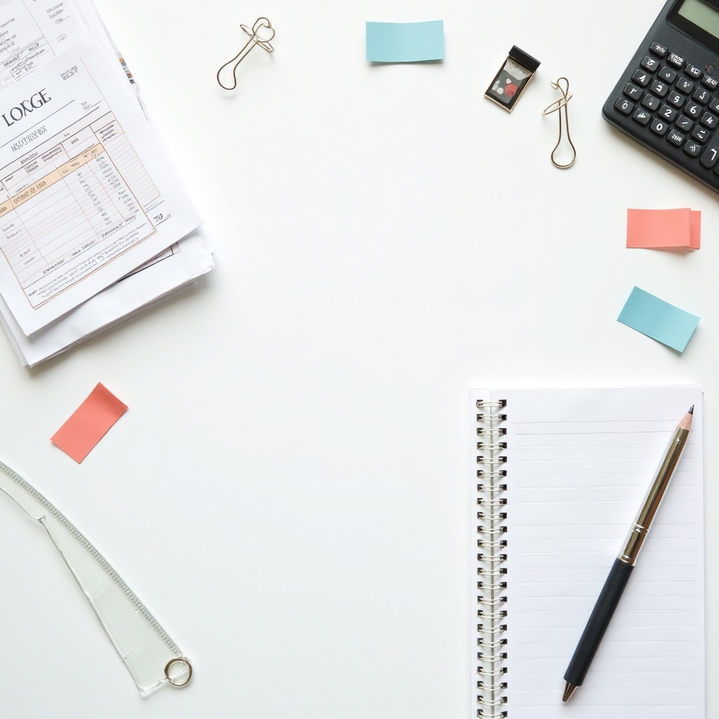 Hands organizing expense receipts and budget categories on a clean table