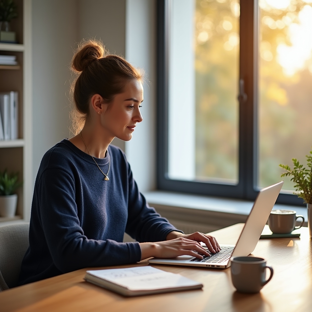 Adult learner studying financial concepts at a modern desk